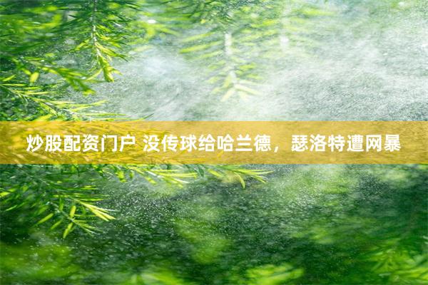 炒股配资门户 没传球给哈兰德，瑟洛特遭网暴