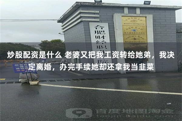 炒股配资是什么 老婆又把我工资转给她弟，我决定离婚，办完手续她却还拿我当韭菜